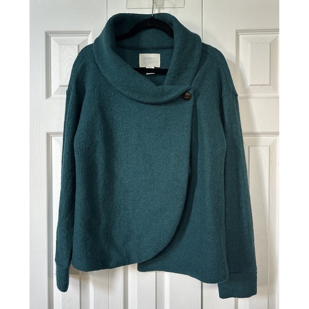Sigrid Olsen Deep Teal Boiled Wool Blend Jacket LARGE